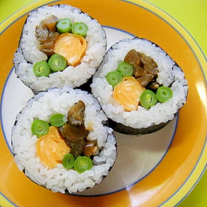 きゅうり醤油漬と卵いんげんの巻き寿司